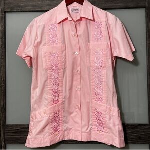 Vintage Midcentury Haband Pink Embroidered Cowgirl Glam Western Button Up Medium